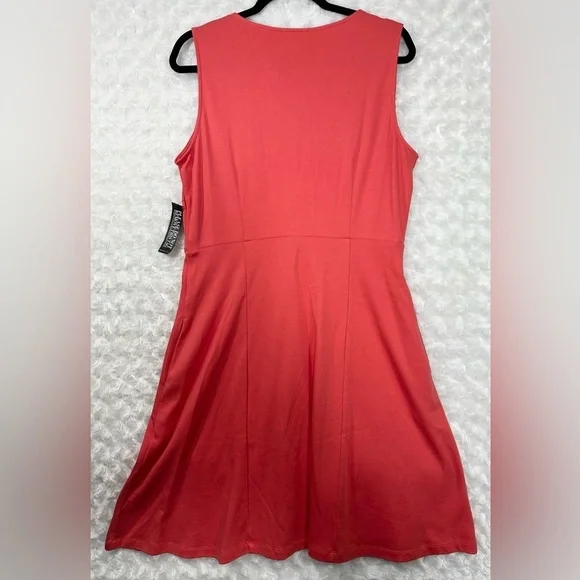 New York &‎ Co Women’s XL Tall Fit & Flare V neck Coral Midi Dress - Picture 2 of 9